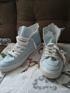 Light Blue High-Top Canvas Sneakers for Women